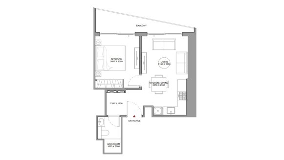 Apartment floor plan, 1 bedroom in The Horizon No. 11006 (2D)