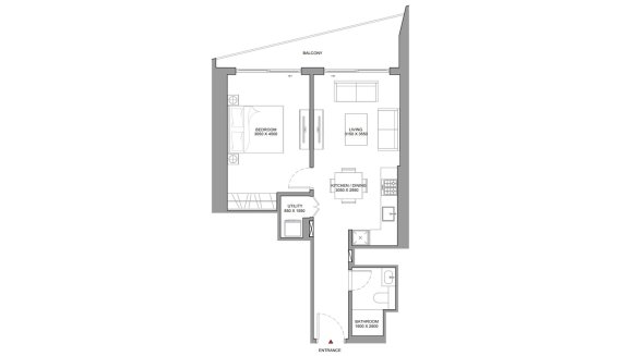 Apartment floor plan, 1 bedroom in The Horizon No. 11009 (2D)